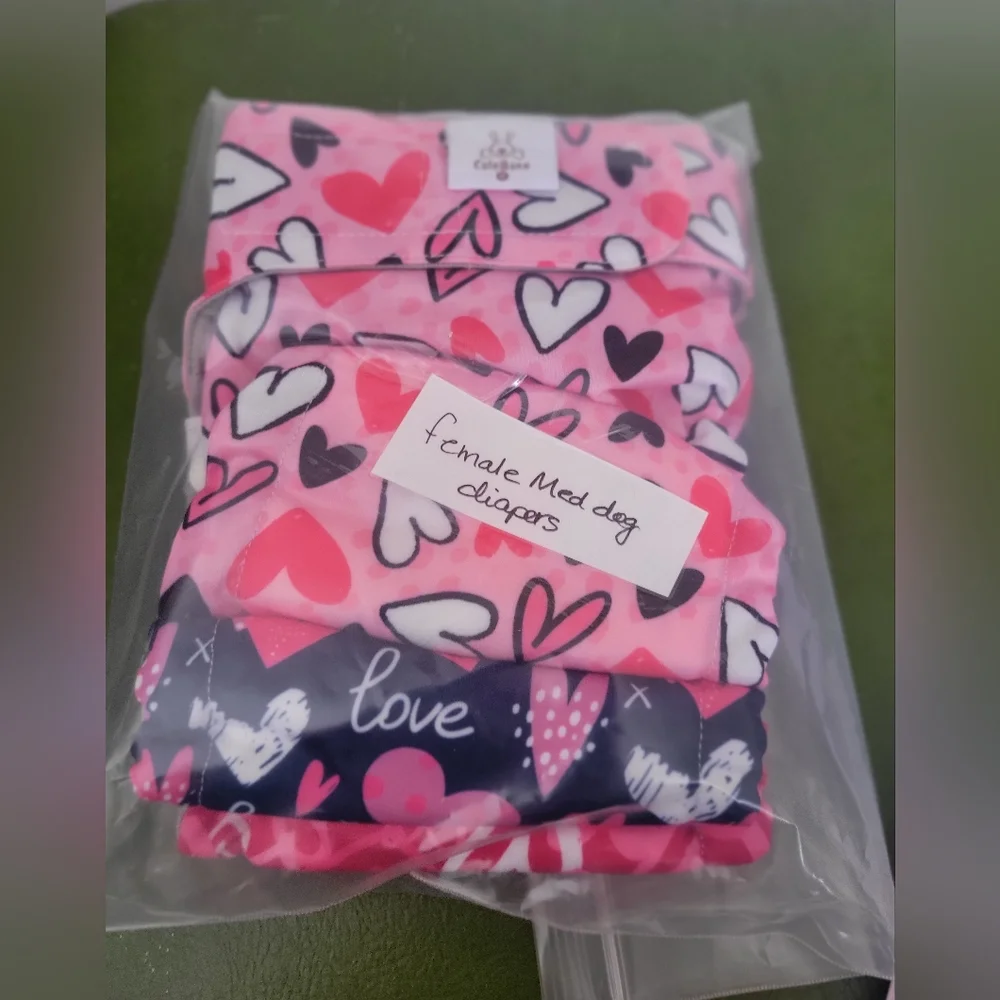 New CuteBone Heart Print Female Dog Reusable Washable Diapers Set X3 No Tail